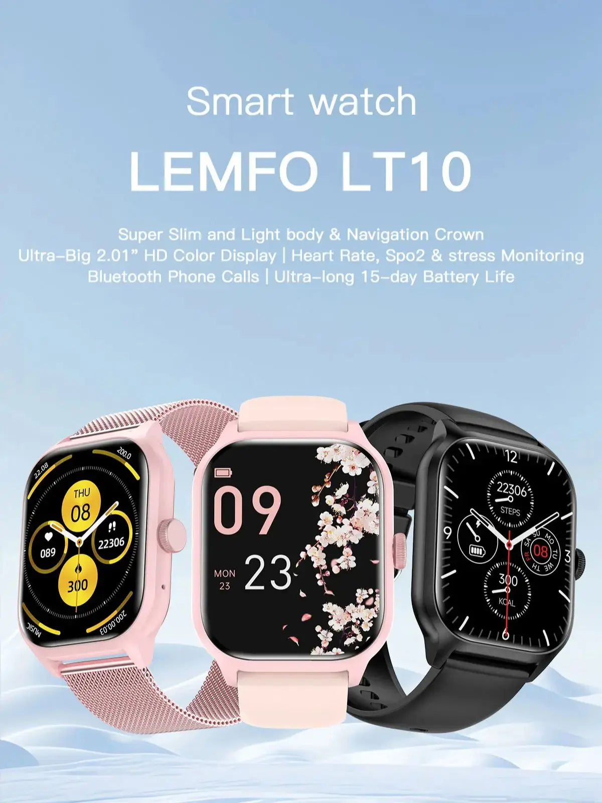 LEMFO Smart Watch Men Women 2.01'' Inch Outdoor Display Sport Waterproof Bluetooth Call Sports Fitness Smart Watches Smartwatch