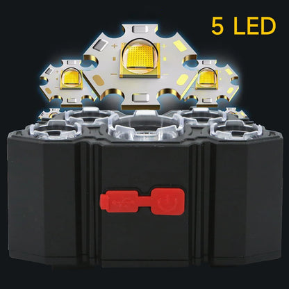 Torcia 5 LED ricaricabile con Batteria Integrata